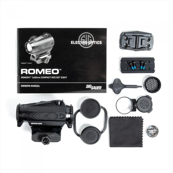 SIG SAUER ROMEO4T ダットサイト(BALLISTIC CIRCLE QUADPLEXレティクル) ソーラー 六角ボルトマウント スペーサー付き 【ブラック】 SOR43032