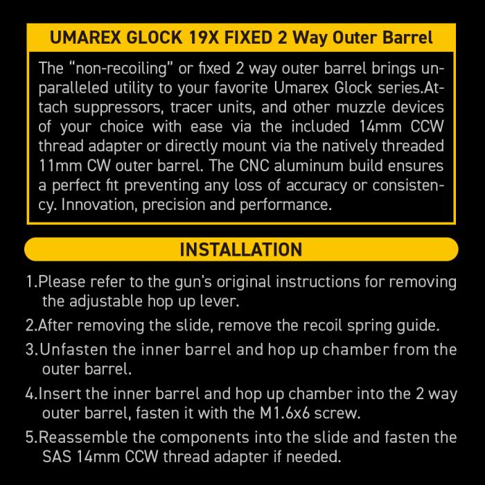 UMAREX VFC Glock 19X "2 Way Fixed" Non-Recoiling Outer Barrel