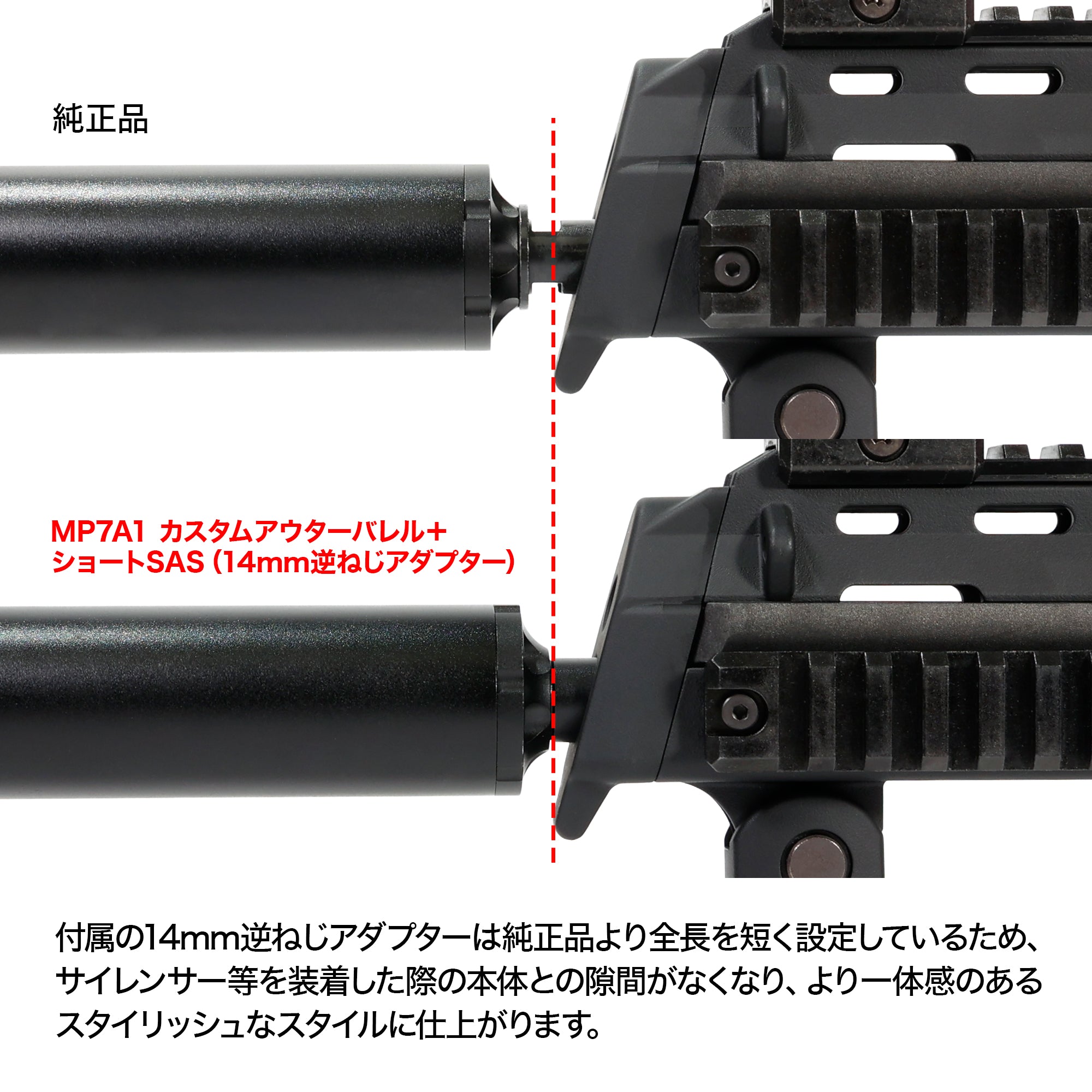 Tokyo Marui MP7A1 Custom Outer Barrel with Short SAS (14mm Reverse Thread Adapter) [NINEBALL]