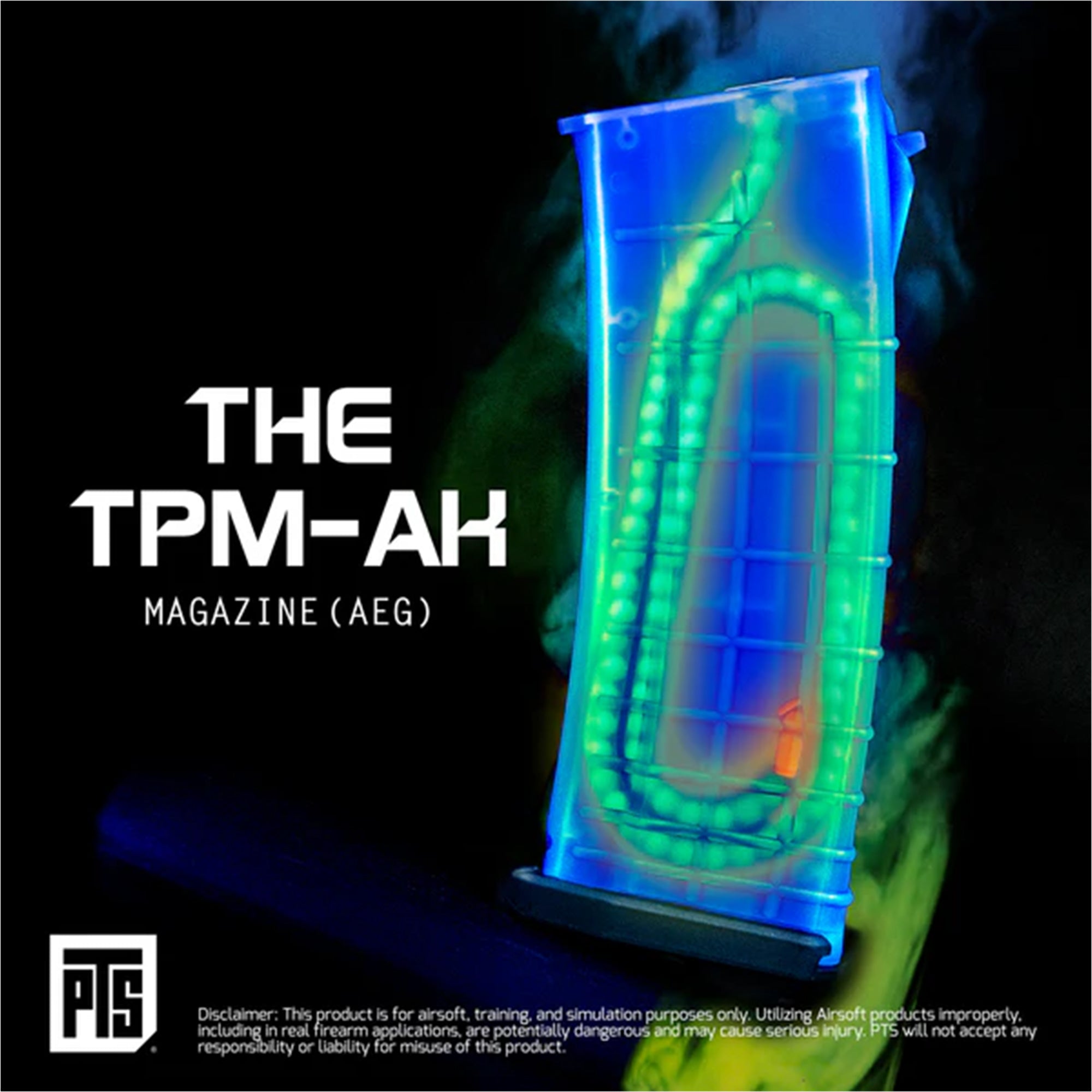 PTS Airsoft Gun Accessories TPM-AK Magazine For AEG AK Series 155rd - Translucent Black マガジン【スモーク】