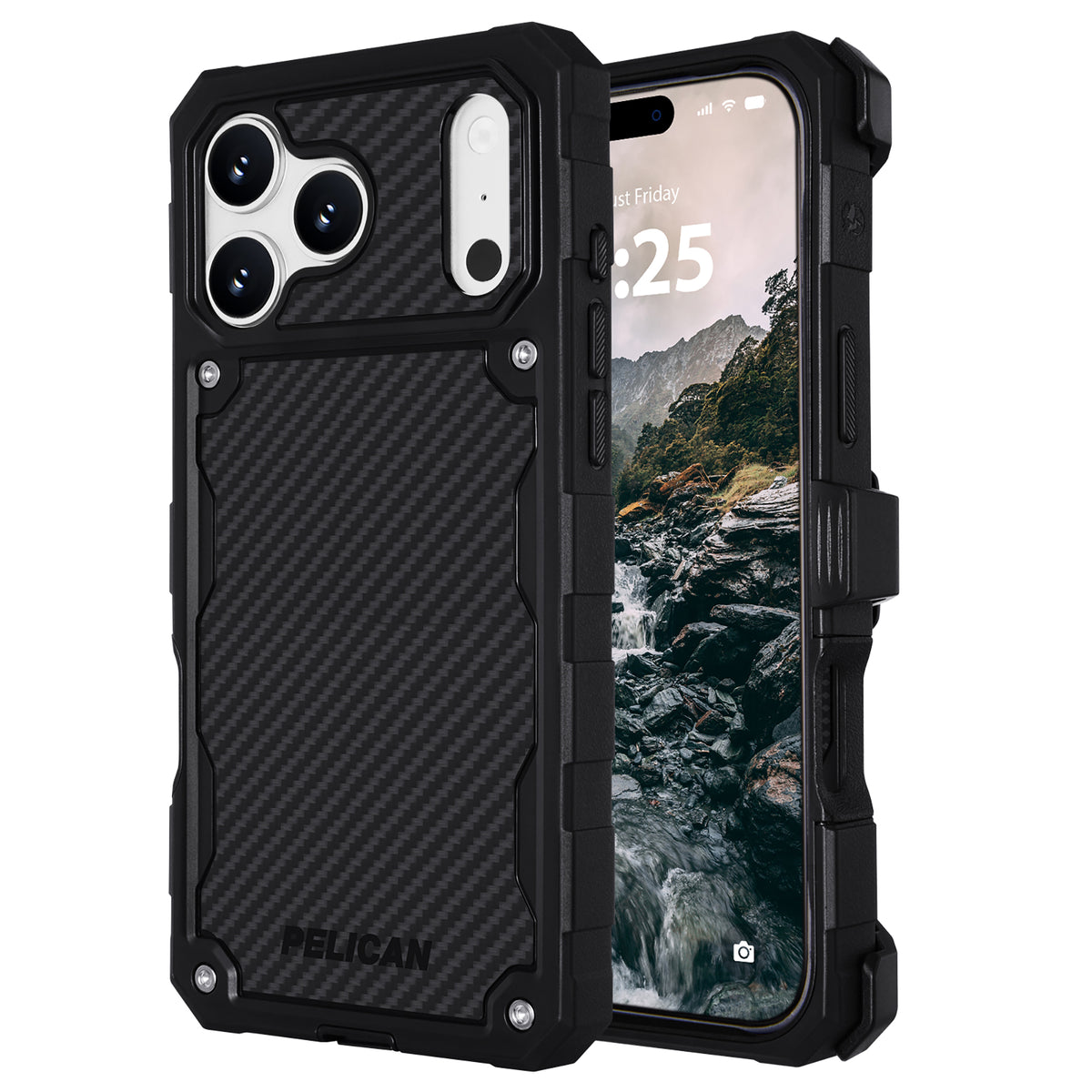PELICAN Shield iPhone 18 Pro / iPhone 18 Pro Max Case with MagSafe スマートフォンケース MagSafe対応  ベルトクリップホルスター付【カーボンファイバー調 】 [PELICAN(ペリカン)]