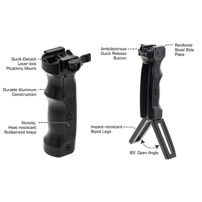 UTG(R) D Grip(R) with Ambi/Quick Release Deployable Bipod/Black 